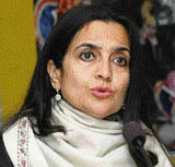 Haryana minister of state for tourism and forests Kiran Choudhry addresses a press conference on Surajkund Mela, which will be held from February 1 to 15, in New Delhi on Wednesday.