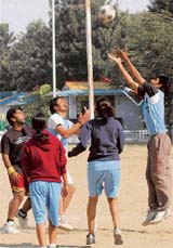 DAV Club and Star Club teams in action during the 8th Sub-Junior Korfball National Championship at GGDSD College in Sector 32, Chandigarh, on Friday.