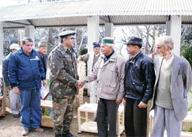 Station Commander of the 33 Mountain Brigade of the Army Brig R.K. Singh interacts with ex-servicemen at Dharamsala