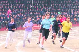 Students take part in a race during the annual athletics meet of KVM, Ludhiana, on Saturday. Photo: Inderjeet VermaStudents take part in a race during the annual athletics meet of KVM, Ludhiana, on Saturday.
