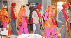 Couples performing Anand Karaj ceremony at the Gurudwara Sahib in Bathinda on Sunday. 