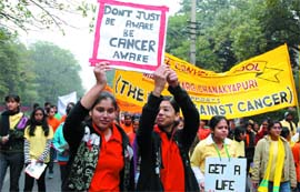 Students from various schools during a cancer awareness walk in the Capital on Sunday.