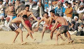 A kabaddi match in progress during the 13th annual sports festival in Lalton Kalan on Sunday. 