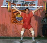 Participant in action during the Ludhiana District Weightlifting Championship held on Sunday