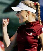 Russia's Anna Chakvetadze reacts during her Fed Cup World Group first round tennis match against Israel's Tzipi Obziler in Ramat Hasharon on Sunday. Chakvetadze emerged 6-4, 6-2 winner.