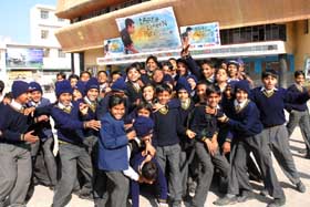 Schoolchildren find it difficult to conceal their exuberance after watching the movie Taare Zameen Par in Bathinda. The films child actor, Darsheel Safary, it seems, has found a fan following among the kids. 