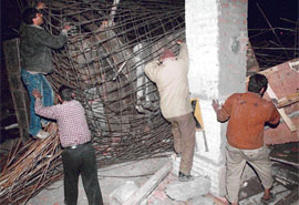 An injured worker being shifted to a hospital