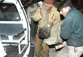 An injured worker being shifted to a hospital