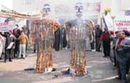Industry associations burn effigies of Finance Minister P. Chidambaram and steel minister Ram Vilas Paswan in protest against the rising steel prices in Ludhiana on Monday.