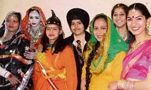 Students of SRS Polytechnic for Girls all set to participate in a fancy dress competition in Ludhiana on Tuesday.