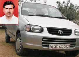 The car that was being driven by Dr Sunil Ahuja (inset), who was kidnapped in Gurgaon on Tuesday.