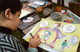Students take part in on-the-spot painting competition organised at the Governmetn College for Women in Ludhiana