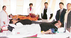 Volunteers donate blood at the first blood donation camp organised by Salaam Zindagi in Ludhiana