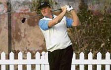 South African golfer and world number four Ernie Els tees off on the secong hole during a Pro-Am match of the Emaar-MGF Indian Masters in New Delhi, on Wednesday. The Asian Tour's elite have Ernie Els in their sights at the inaugural Indian Masters this week, looking to pile more misery on the South African after his defeat to Tiger Woods in Dubai.