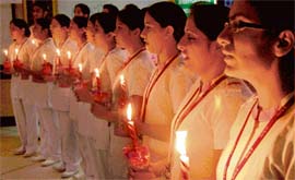 Students of Fortis Nursing College during the oath-taking ceremony in Mohali on Thursday.