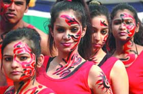 Students of Guru Govind Singh Indraprastha University participate in the ninth annual Youth Festival ''Anugoonj-2008'' on the university campusin the Capital on Thursday. 