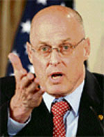 US treasury secretary Henry Paulson gestures at a press conference after the G7 finance ministers' and bank governors' meeting in Tokyo