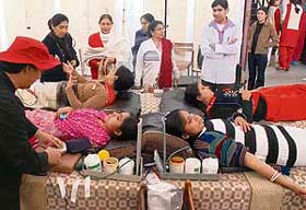 Students of GCG-11, Chandigarh, donate blood at a camp