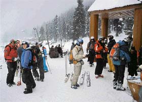Foreign skiers throng Gulmarg. Heavy snowfall has attracted tourists to the ski resort