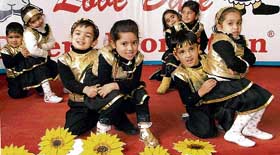 Students of Love Dale celebrate Basant Panchami at their school in Ludhiana on Sunday. 