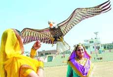 Students celebrate Basant Panchami at Guru Gobind Singh Stadium in Jalandhar on Monday.