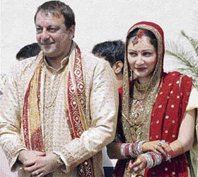 Bollywood actor Sanjay Dutt and his wife Manyata after their wedding ceremony in Mumbai