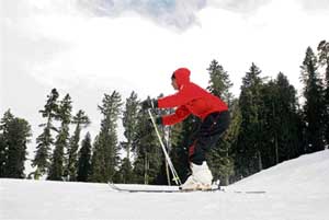 A participant displays his skiing skills during the winter games in Narkanda, about 75 km from Shimla.