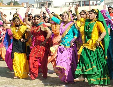 Students perform during Basant Panchmi celebrations in Jalandhar.