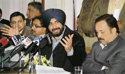 MP Navjot Sidhu addresses a press conference in Amritsar 