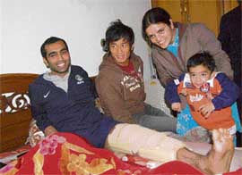 Indian captain Bhaichung Bhutia with Sanjeev Maria at his residence at Mohali on Thursday.