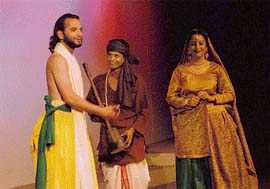 Students of Panjab University present a play Warren Hastings ka saand in Chandigarh on Friday
