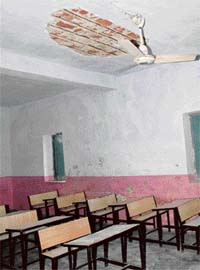 Plaster of the ceiling that came off injuring a student of a school at Maloya village in Chandigarh