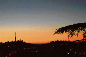 A view of the colourful evening sky in Shimla.