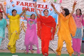 Students of Dasmesh Public Senior Secondary School give a dance performance at the farewell party organised in Bathinda on Sunday.