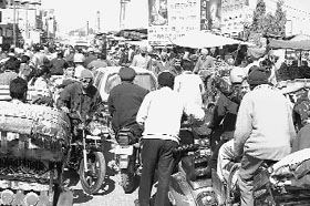 Traffic jam caused due to encroachments on either side of the road leading to the main bus stand in Patiala.