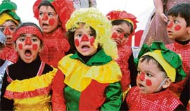 CLOWNING ABOUT: Schoolchildren during the annual sports function of Saplings Nursery School in Ludhiana on Sunday