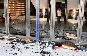 Entrance of Galaxy cinema after being ransacked by activists of a hardline Rajput group protesting against the screening of Jodha Akbar in Ahmedabad