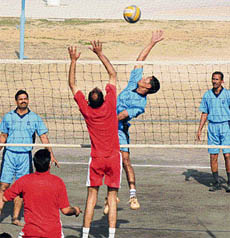 Final match in progress between Manipal University and Palampur University during the sports festival of Panjab University on Monday.