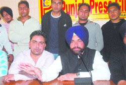 Gurpreet Singh, national president of the SOI, addresses a press meet in Jalandhar