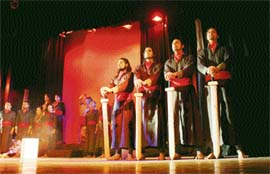 Artistes stage Shakespeares Macbeth in Dogri at the Abhinav Theatre in Jammu on Monday