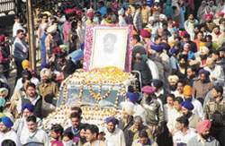 The body of SAD MLA Raminder Singh Bularia being taken to the cremation ground in a procession in Amritsar