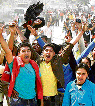 Activists of the Rajput Sabha hold a protest against the screening of Jodhaa Akbar in Ambala on Tuesday.
