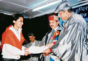 A student receives degree at the 19th convocation of IGNOU held in Shimla recently. 