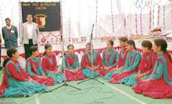 Girls present the popular folklore Lokka at the annual prize distribution function of Government Postgrauate College at Bilaspur