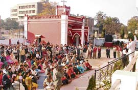 Christians at Kalvari Church protest against the privatisation of the RCC project in Ludhiana on Tuesday