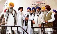 Members of the Khalsa Action Committee and the Dal Khalsa come out of the office of Jathedar Joginder Singh Vedanti at Akal Takht in Amritsar on Tuesday.