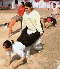 Students take part in the annual athletics meet at Government College for Girls, Sector 11, in Chandigarh