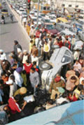 A scene of the accident spot where a PRTC bus hit many vehicles in Ludhiana