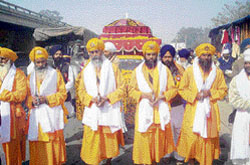 Organisers of Bhagat Ravi Das Welfare Society hold a nagar kirtan on the eve of the Parkash Utsav of Bhagat Ravi Dass in Doraha
