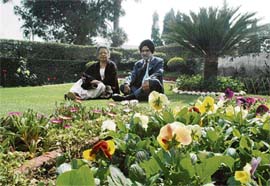 Harmohan Sethi and his wife in their garden which got the first prize in 2 kanal house garden category, in Sector 21, Chandigarh, on Thursday.